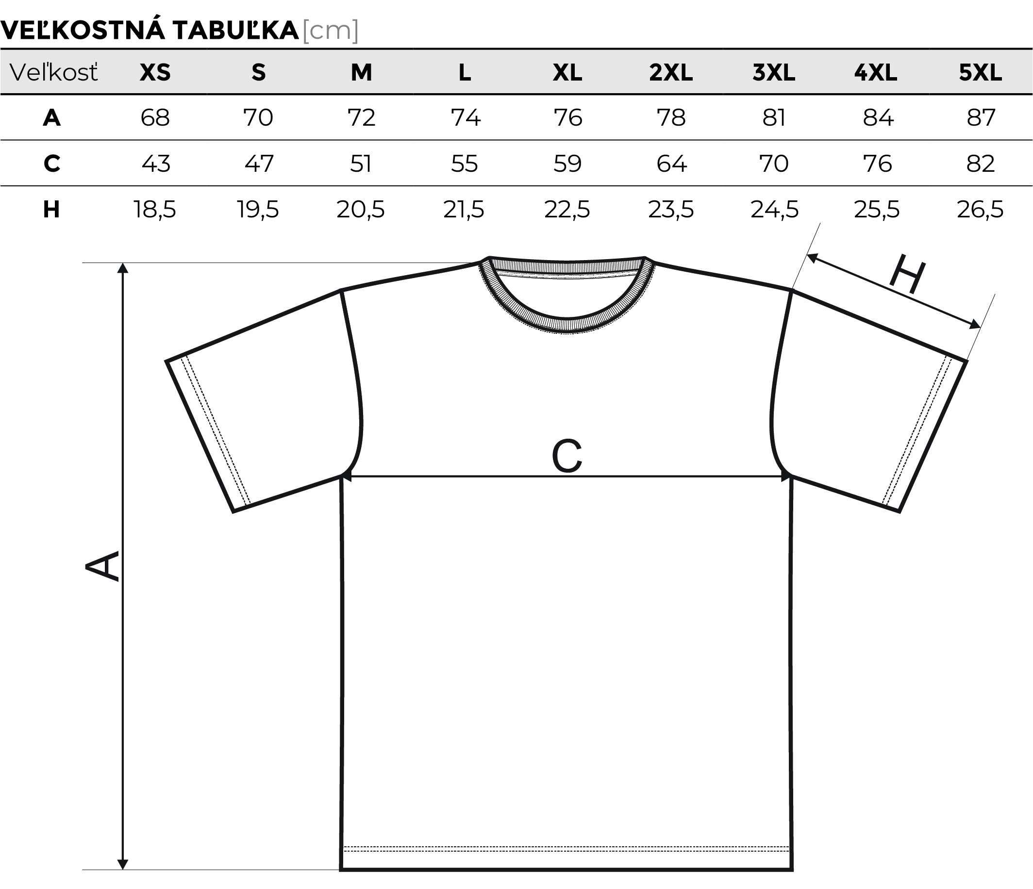 unisex tabulka velkosti